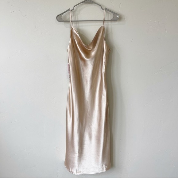 Birdy Grey Lisa Satin Shiny Gold Cowl Neck Midi Dress S NWT - Picture 6 of 10